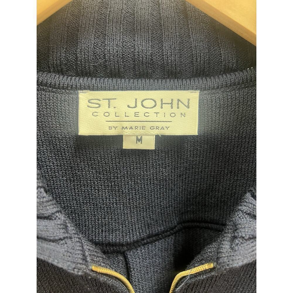 St John Wool Blue Santana Knit Zip Front Jacket Cardigan Size M Worn once - Picture 2 of 8